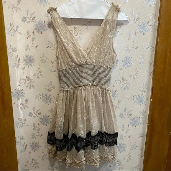 Free People | Dresses | Free People Cream Dress Metallic With Lace Size S |  Poshmark